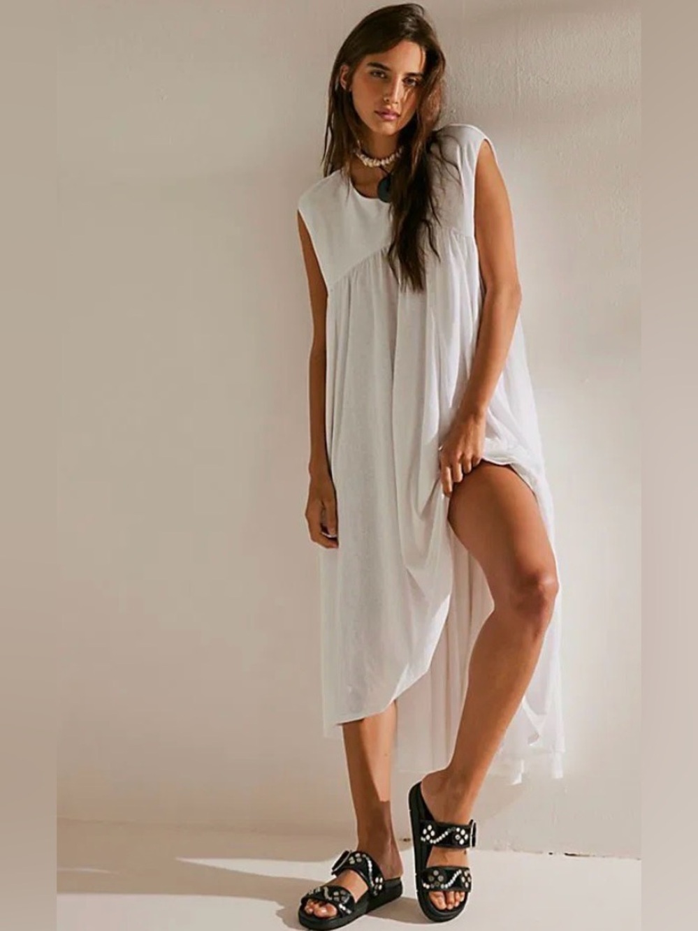 Free People FP Beach Madelyn Midi Dress Cotton Babydoll Empire Waist Boho Sz S